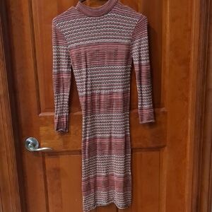 Pink Ribbed Knee-Length Sheath Dress